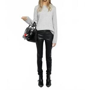 NEW ZADIG & VOLTAIRE cara crewneck sweater in light grey